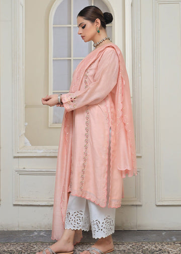 Close-up of adda work on neckline and sleeves of semi formal dress