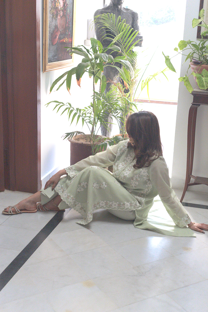 Matching izzar pants with embroidered semi formal kurta