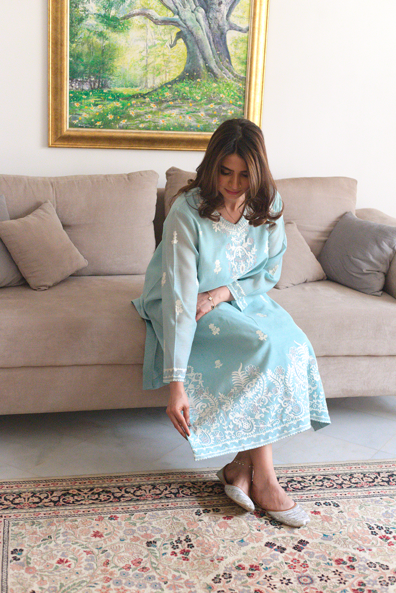 Model wearing Luna by Saher Hamza semi formal
