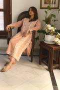 Peach izzar pants paired with semi formal kurta