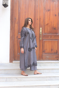 Black aar embroidery on grey khadi silk
