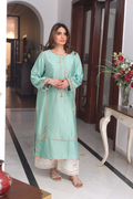 Embroidered sleeves on khadi silk semi formal kurta
