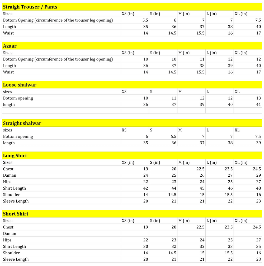 Size chart image