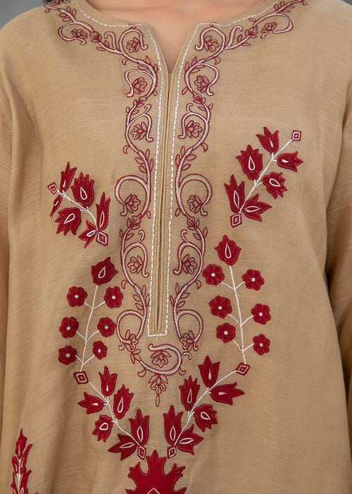 Golden embroidered semi formals full front view


