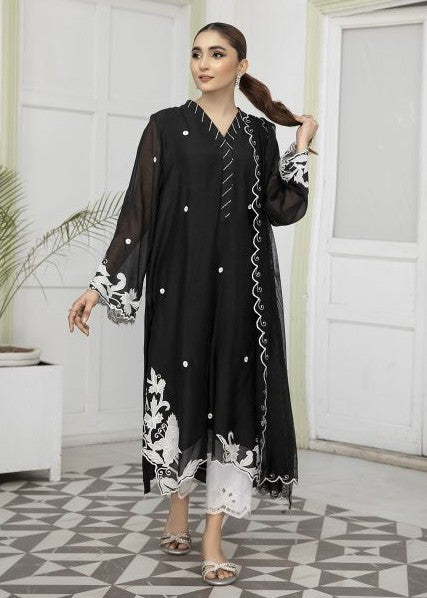 Black embroidered semi formals front full view

