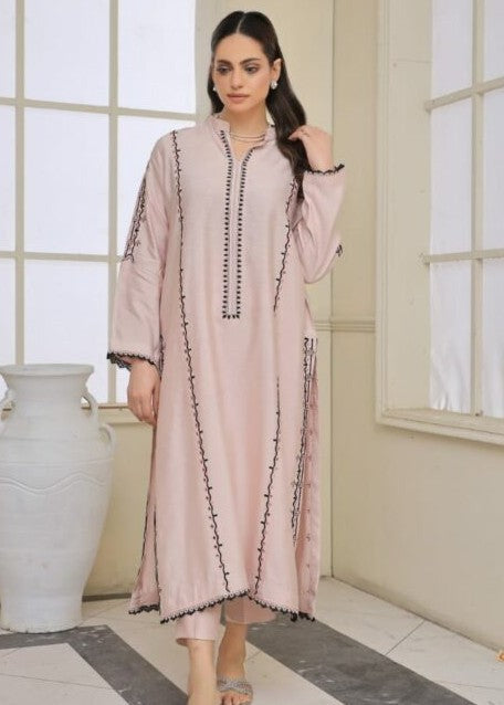 Powder pink embroidered semi formal front view

