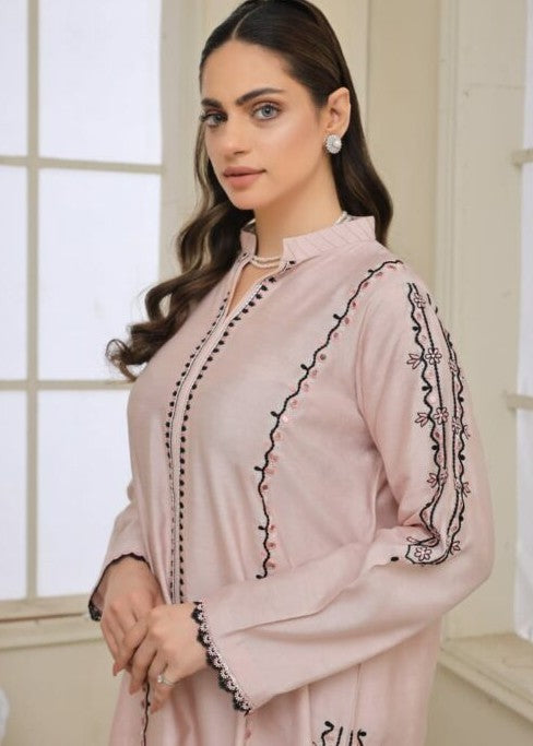 Powder pink embroidered semi formal front view

