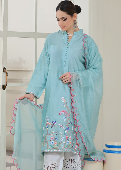 Light blue embroidered semi formal front view

