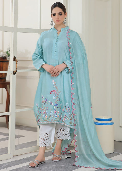 Light blue embroidered semi formal front view

