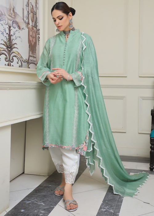 Sage green embroidered semi formal front view

