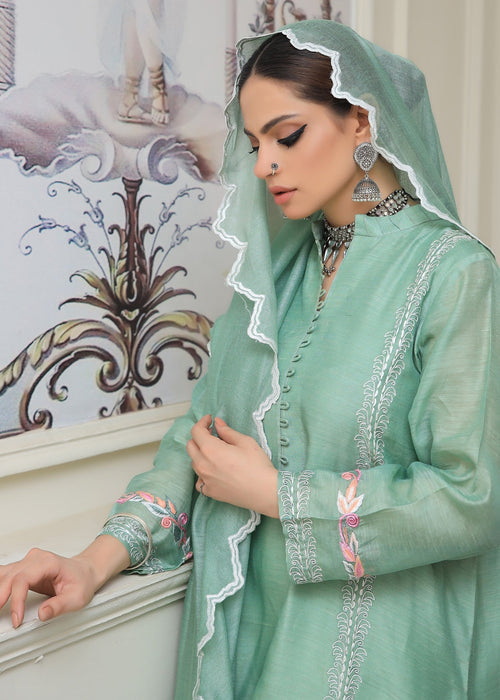 Sage green embroidered semi formal front view

