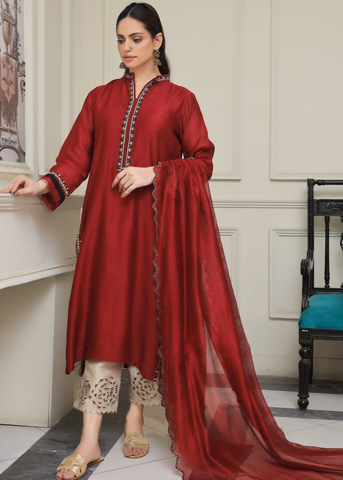 Maroon embroidered semi formal front view

