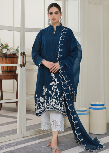 Teal blue embroidered semi formal front view

