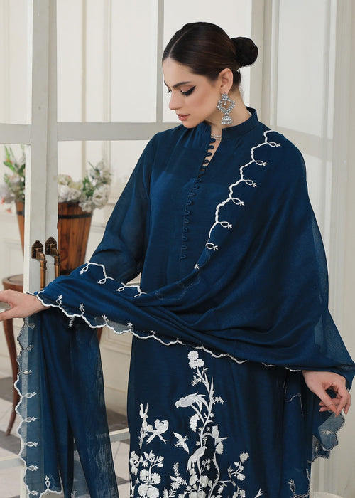 Teal blue embroidered semi formal front view

