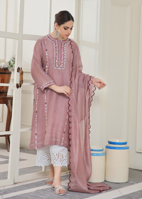 Mauve embroidered semi formal front view

