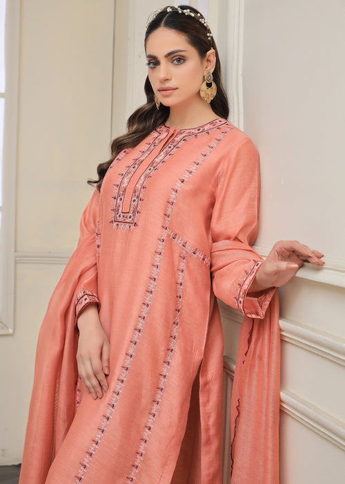 Tea pink embroidered semi formal front view

