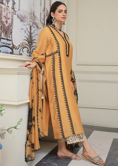 Mustard embroidered semi formal full front view