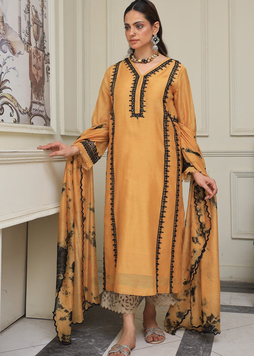 Mustard embroidered semi formal full front view