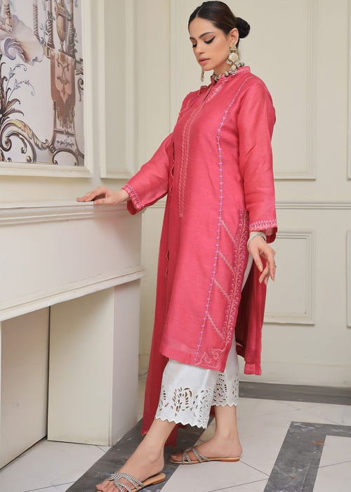 Carrot pink embroidered semi formal front view

