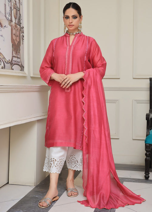 Carrot pink embroidered semi formal front view

