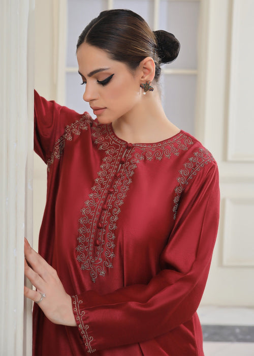 Maroon embroidered semi formal front view

