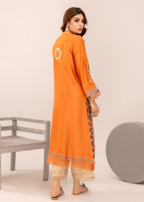 Burnt orange embroidered semi formal front view

