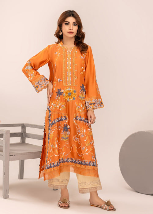 Burnt orange embroidered semi formal front view

