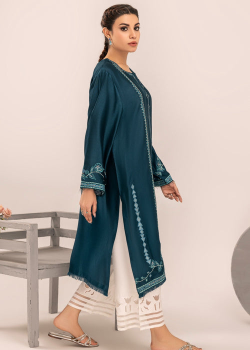Teal blue embroidered semi formal front view

