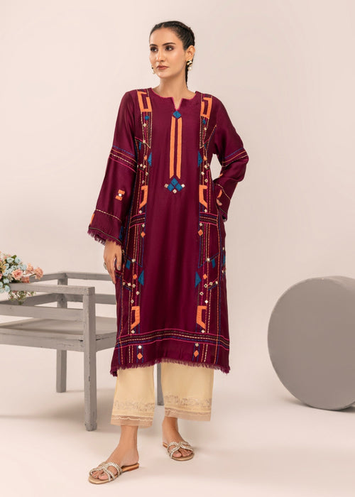 Plum embroidered semi formal shirt with applique

