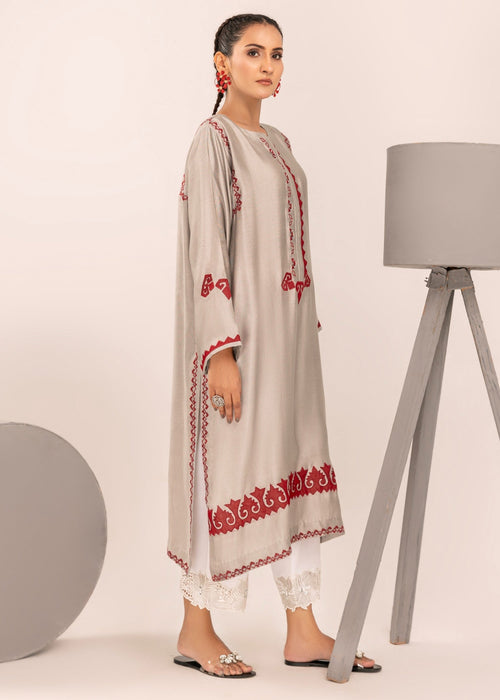 Close-up neckline of embroidered semi formal dress

