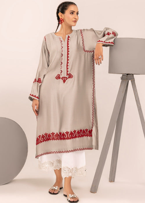 Grey embroidered semi formal silk shirt design

