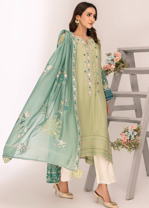 Sage green embroidered semi formals shirt design

