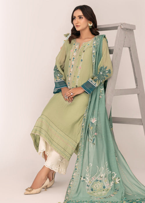 Sleeve embroidery on sage green semi formals

