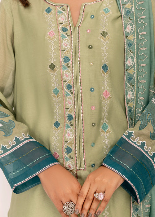 Korean raw silk pants with delicate embroidery

