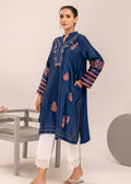 Navy blue embroidered semi formals khaddi silk shirt

