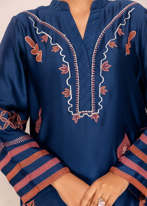 Saher Hamza navy embroidered semi formals outfit

