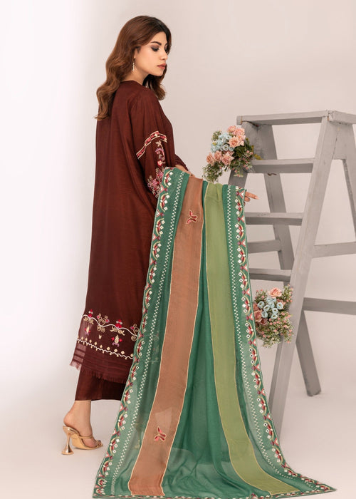 Brown embroidered semi formals with green dupatta

