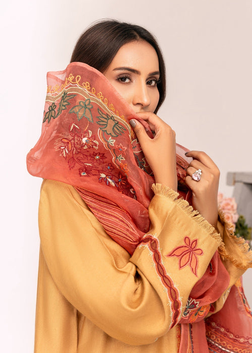 Golden embroidered semi formal front view

