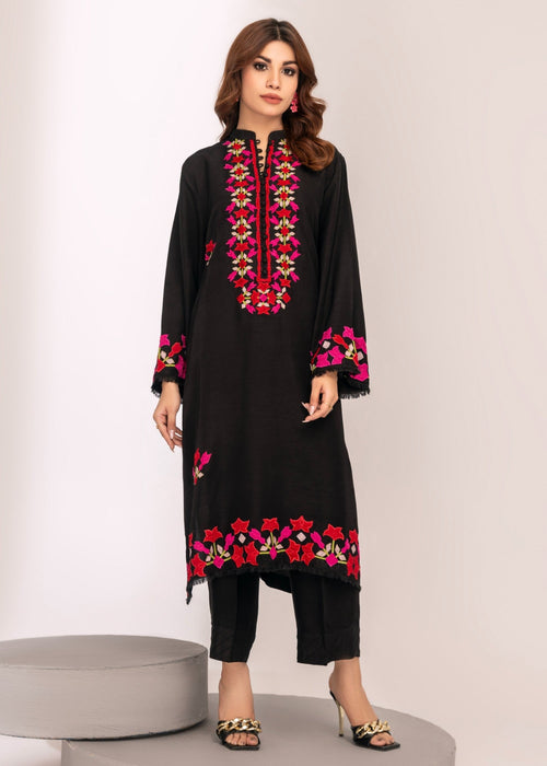 Black embroidered semi formals with applique work

