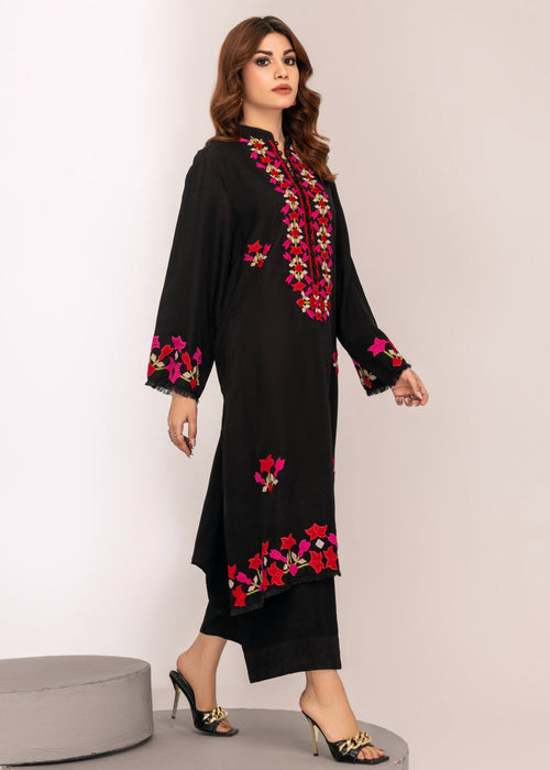 Black embroidered semi formals with applique work

