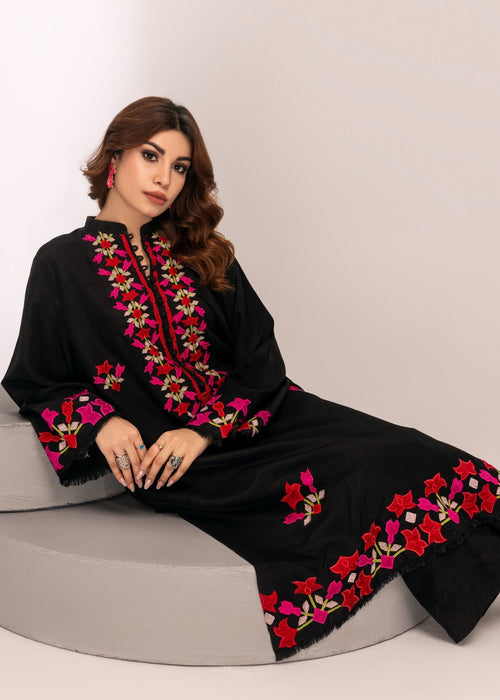 Saher Hamza black embroidered semi formals dress

