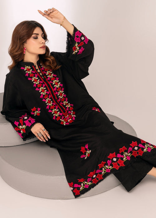 Sleeve embroidery on black semi formal shirt

