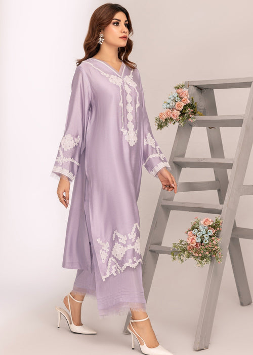 Lilac embroidered semi formals khadi silk shirt

