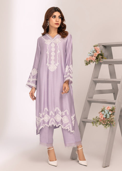 Lilac embroidered semi formals khadi silk shirt

