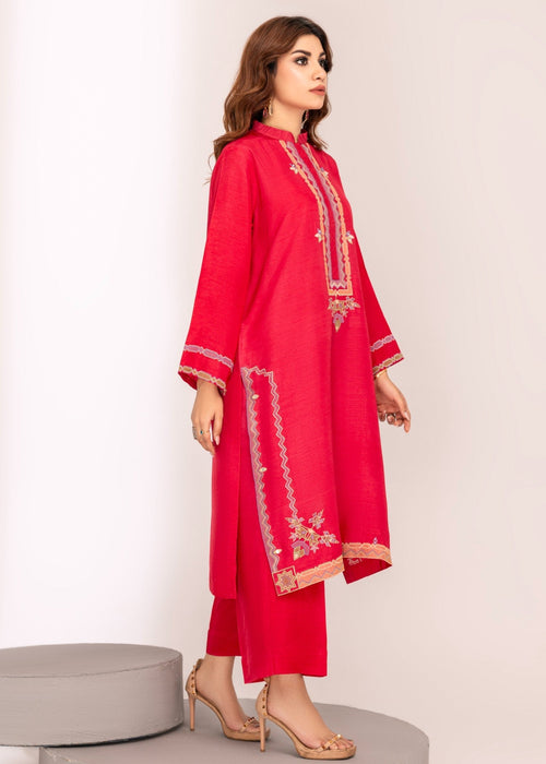 Embroidered semi formal with applique neckline

