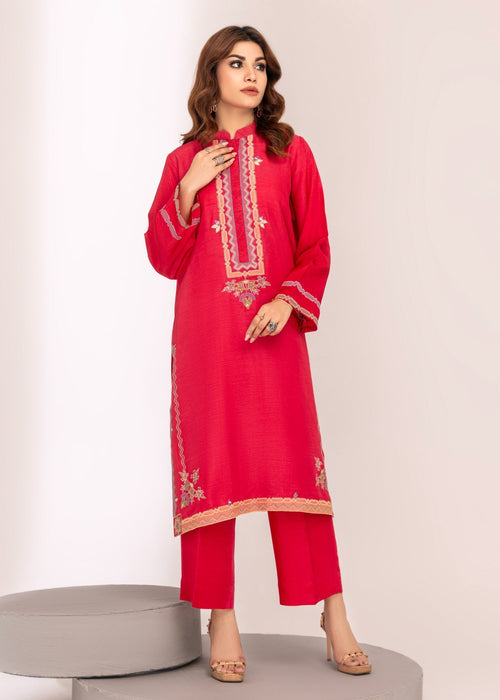 Shocking pink embroidered semi formal front view

