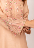 Elegant neckline on peach embroidered semi formals

