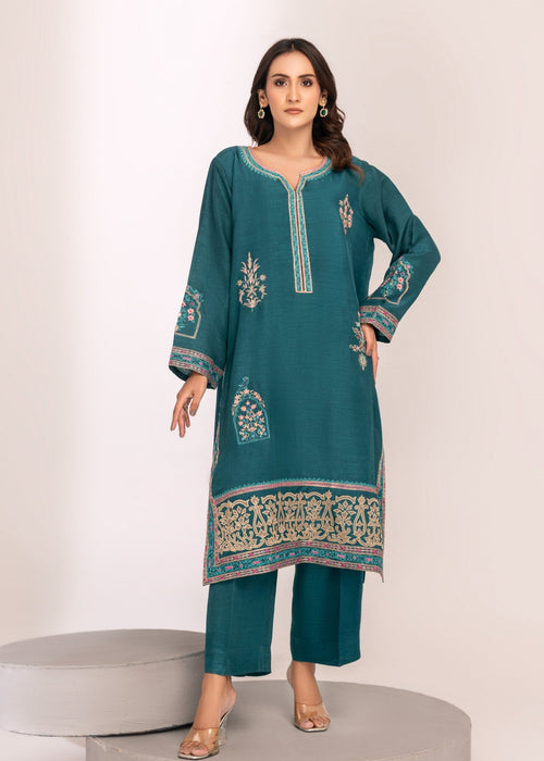 Teal embroidered semi formal raw silk outfit

