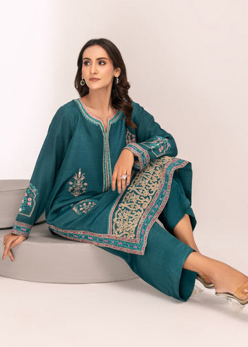 Full view of teal green semi formal dress


