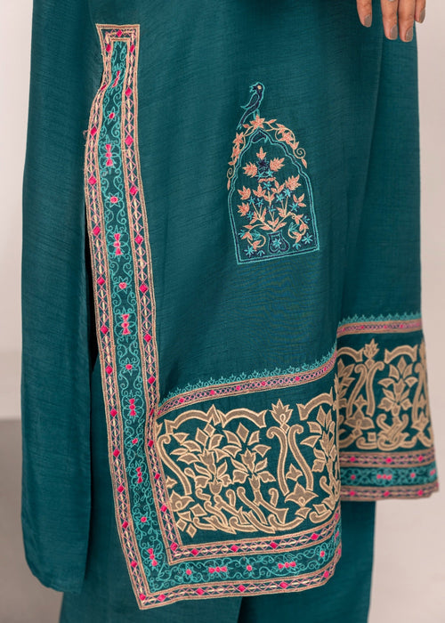 Saher Hamza teal embroidered semi formal design

